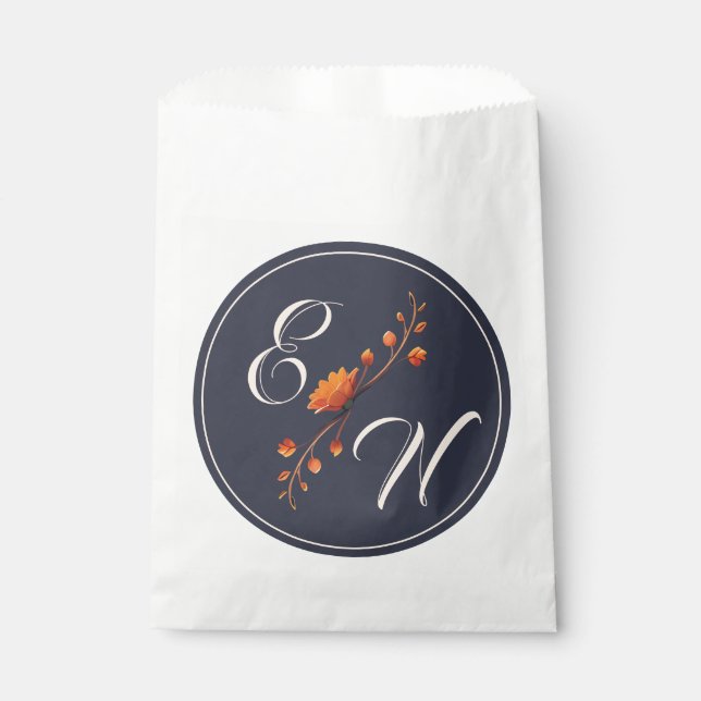 Elegant Gothic Floral Monogram Wedding  Favor Bag (Front)