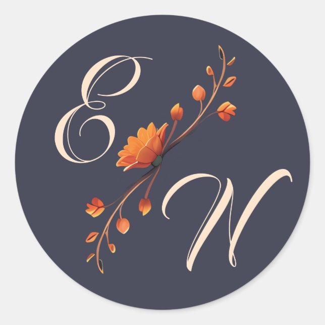 Elegant Gothic Floral Monogram Wedding Sticker (Front)