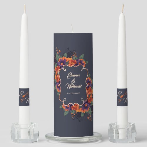 Elegant Gothic Floral Monogram Wedding Unity Candle Set