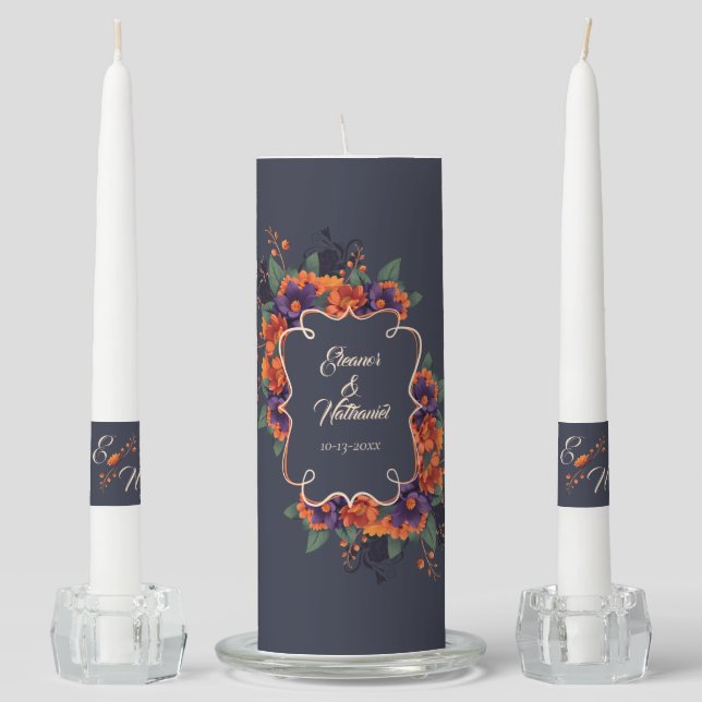 Elegant Gothic Floral Monogram Wedding Unity Candle Set (Front)