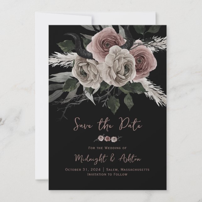 Elegant Gothic Floral Roses Save the Date (Front)