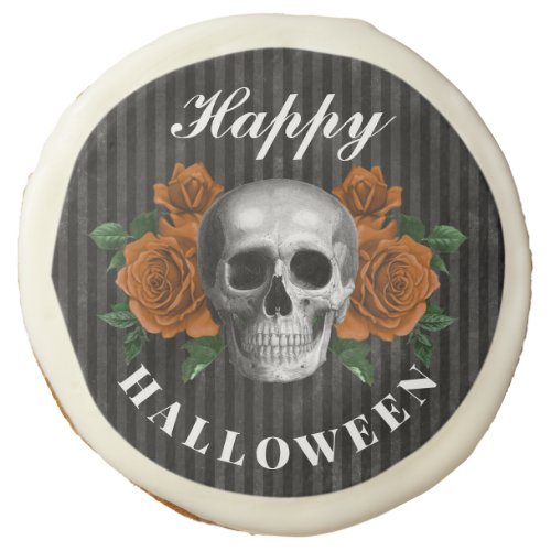 Elegant Gothic Floral Skull Halloween Choco Sugar Cookie