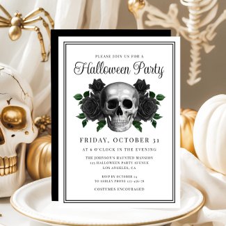 Elegant Gothic Floral Skull Halloween Invitation