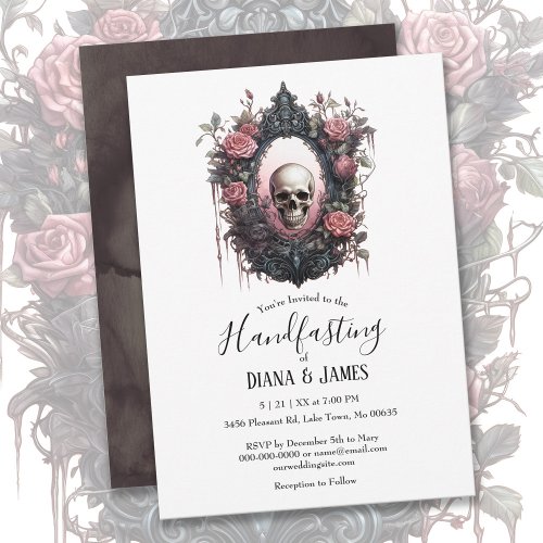 Elegant Gothic Floral Skull Mirror Handfasting Invitation