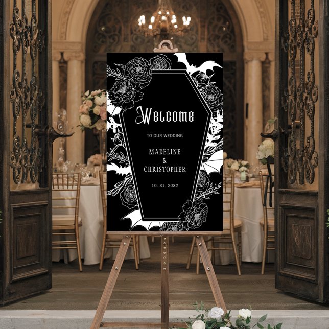 Elegant Gothic Floral Wedding Black Welcome Sign (Creator Uploaded)