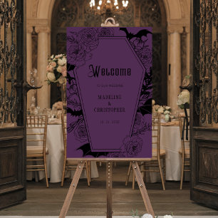 Elegant Gothic Floral Wedding Purple Welcome Sign