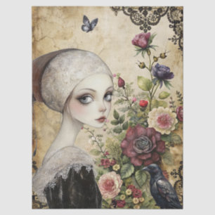 Elegant Gothic Girl & Raven In Rose Garden  Tissue Paper