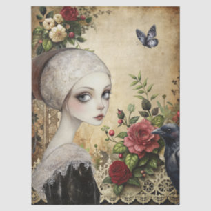 Elegant Gothic Girl & Raven In Rose Garden Tissue Paper