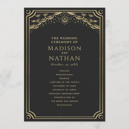 Elegant Gothic Gold Tarot Wedding Program