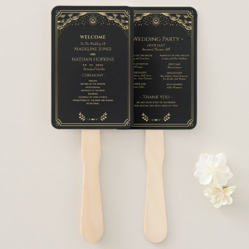 Elegant Gothic Gold Tarot Wedding Program Hand Fan