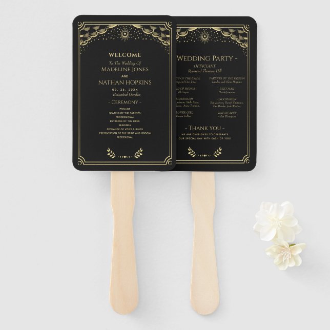 Elegant Gothic Gold Tarot Wedding Program Hand Fan (Front and Back)