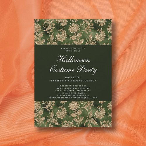 Elegant Gothic Green Damask Halloween Costume  Invitation