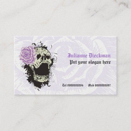 Elegant gothic grunge skull and purple rose custom business card