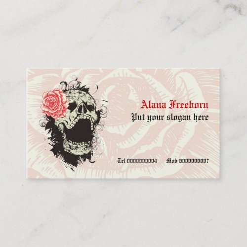 Elegant gothic grunge skull and red rose custom business card