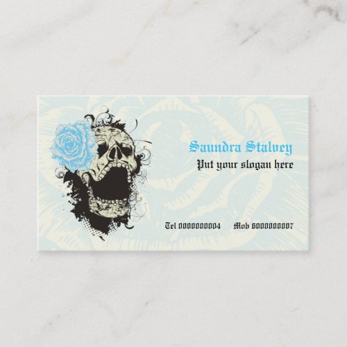 Elegant gothic grunge skull  blue rose custom business card