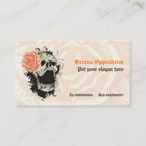Elegant gothic grunge skull  orange rose custom business card
