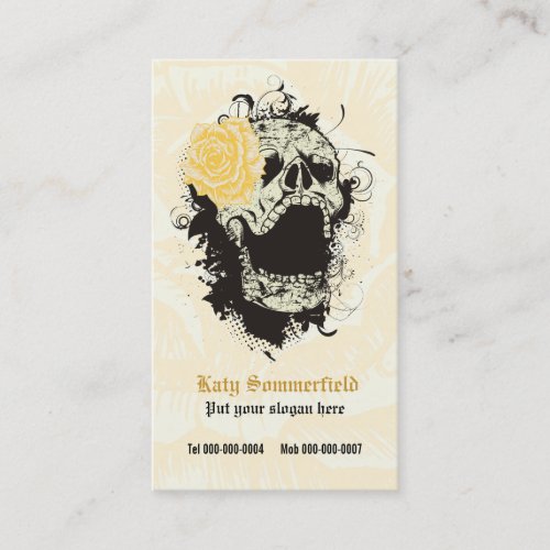 Elegant gothic grunge skull  yellow rose custom business card