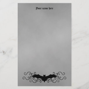 Elegant Gothic Halloween bat and swirls on gray Stationery