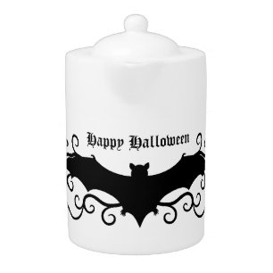 Elegant Gothic Halloween bat and swirls Teapot