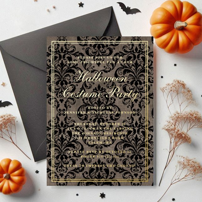 Elegant Gothic Halloween Costume Party Gold Foil Invitation (Elegant Gothic Halloween Costume Party Gold Foil Invitation)
