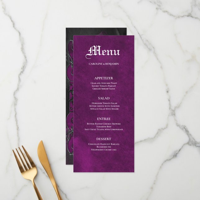 Elegant gothic halloween purple Wedding Menu (Front/Back In Situ)