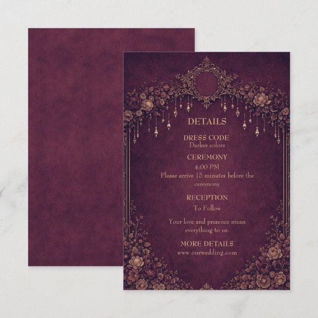 Elegant gothic halloween wedding enclosure card (Front/Back)
