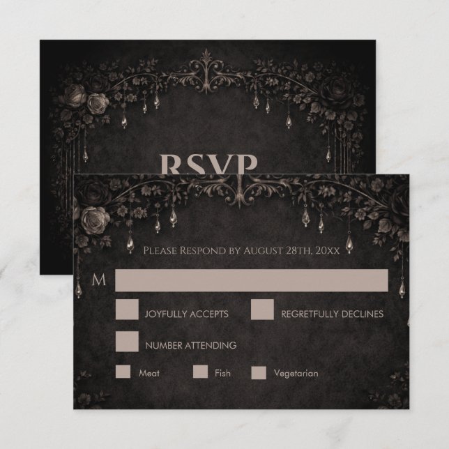 Elegant gothic halloween Wedding RSVP Card (Front/Back)