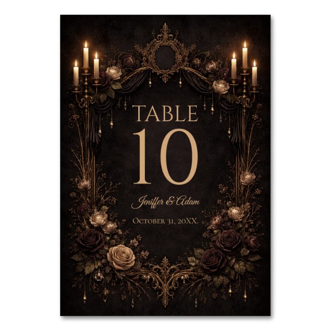 Elegant Gothic Halloween Wedding Table number (Front)
