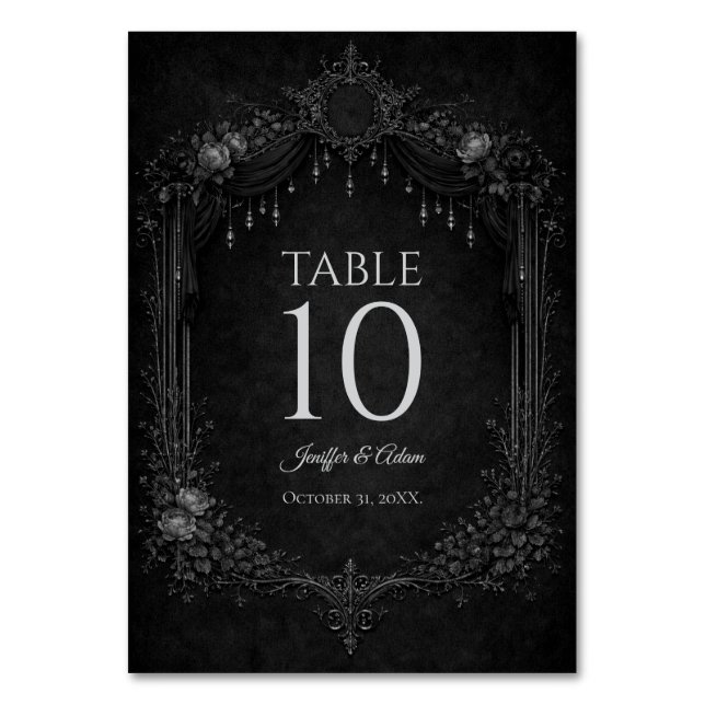 Elegant Gothic Halloween Wedding Table number (Front)