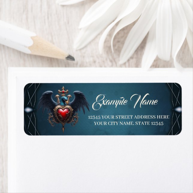 Elegant Gothic heart with fantasy bird.  Label (Insitu)