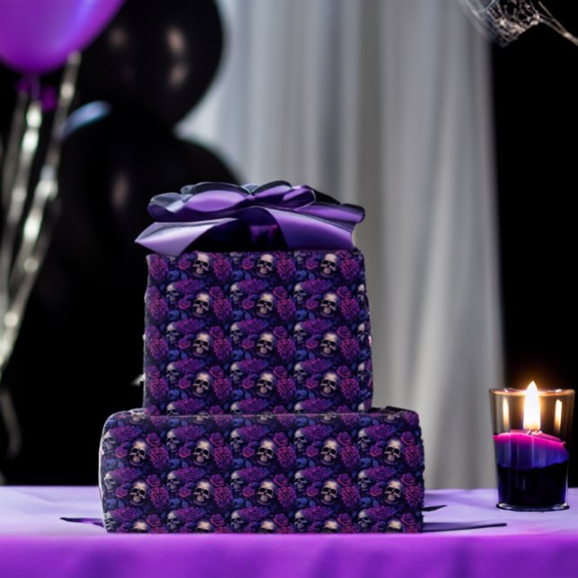 Elegant Gothic Macabre Skulls & Roses Wedding Wrapping Paper (Creator Uploaded)
