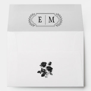 Elegant Gothic Monogram Black Rose Wedding Envelope