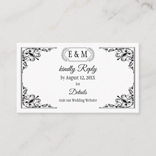 Elegant Gothic Monogram QR Code RSVP  Enclosure Card (Front)