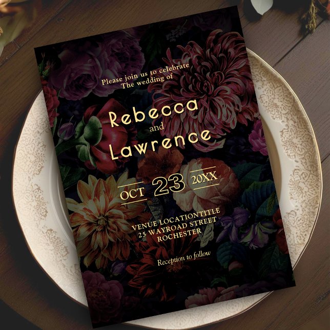 Elegant gothic moody floral wedding invitation (Creator Uploaded)