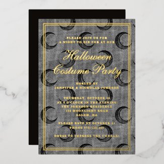 Elegant Gothic Moon Halloween Costume Party Foil Invitation