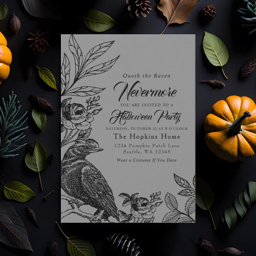 Elegant Gothic Nevermore Raven Halloween Party Invitation