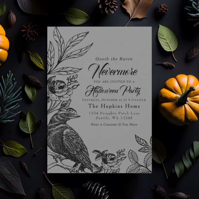 Elegant Gothic Nevermore Raven Halloween Party Invitation (Creator Uploaded)