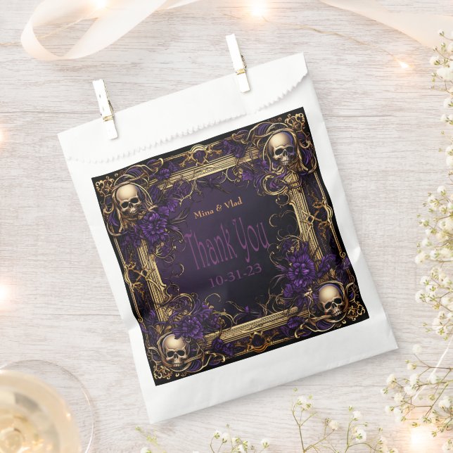 Elegant Gothic Purple and Black Wedding  Favor Bag (Clipped)