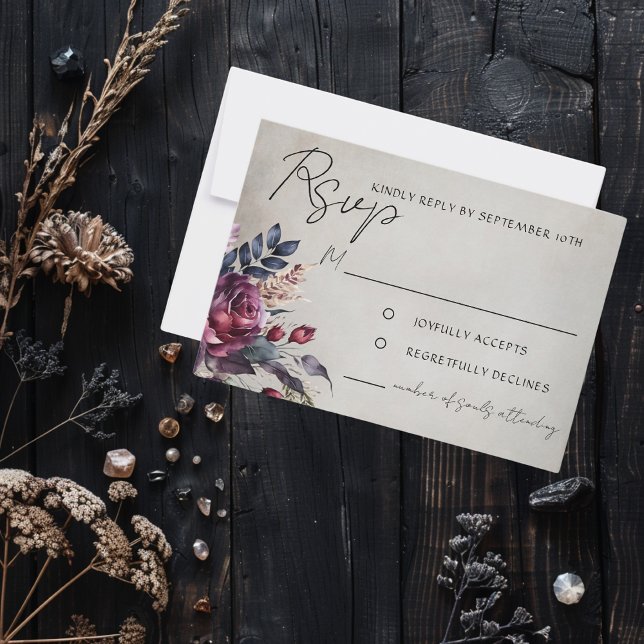 Elegant Gothic Purple Watercolor Floral RSVP Card (Creator Uploaded)