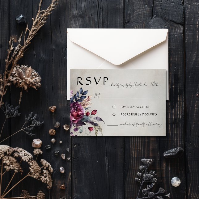Elegant Gothic Purple Watercolor Floral RSVP Card (Creator Uploaded)