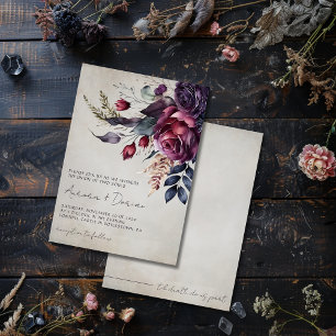 Elegant Gothic Purple Watercolor Floral Wedding Invitation