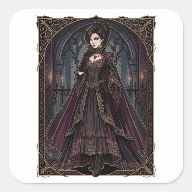 Elegant Gothic Queen Victorian Dark Art – Fantasy  Square Sticker (Front)