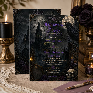 Elegant Gothic Raven Cemetery Halloween Party Invitation