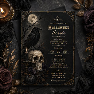Elegant Gothic Raven Skull Halloween Party Invitation