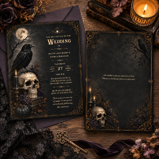 Elegant Gothic Raven Skull Wedding | Invitation