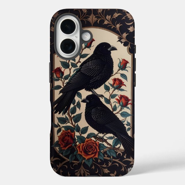 Elegant Gothic Ravens With Roses  Case-Mate iPhone Case (Back)