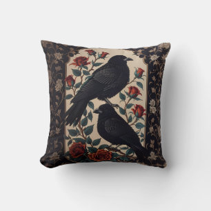 Elegant Gothic Ravens With Roses Throw Pillow