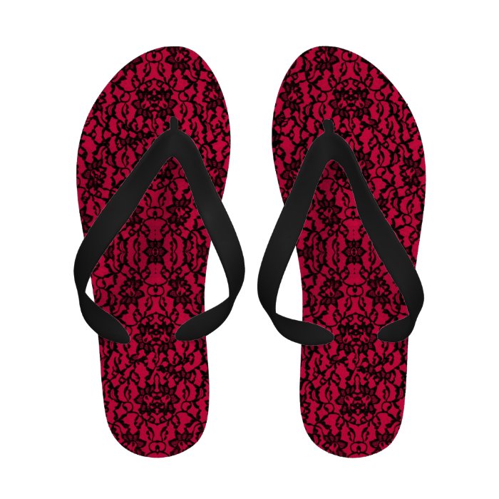 Elegant Gothic Red and Black Lace Flip Flops