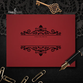 Elegant Gothic Red and Black Lace Lined Envelope