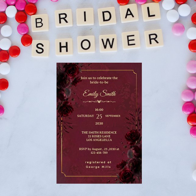 Elegant Gothic Red and Black Romance Bridal Shower Invitation (Creator Uploaded)